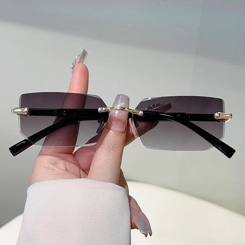 Rimless Irregular Rectangle Sunglasses Women For Men Vintage Sun Glasses Luxury Brand Designer Punk Popular Hip Hop Eyewear