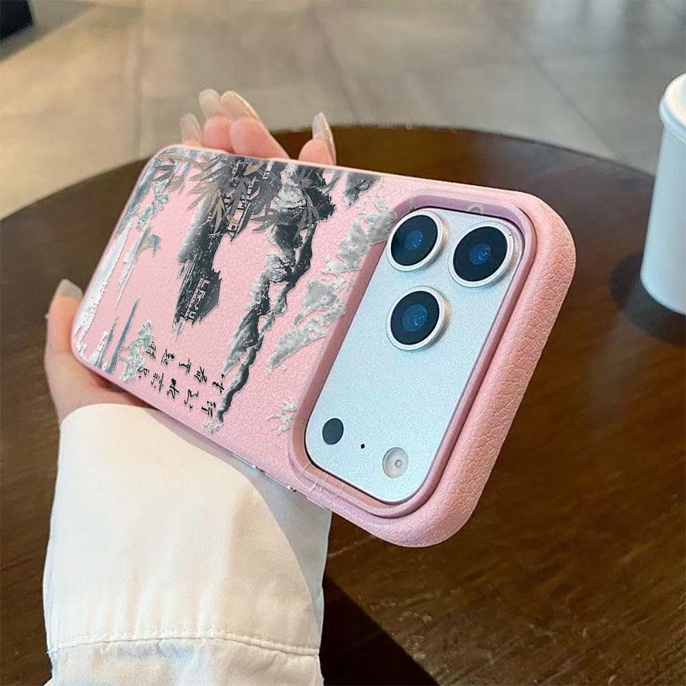 Chinese Style Poetry Pattern Phone Case For iPhone 17 16 15 14 13 12 11 Pro Max Plus 17 Air XS Max X XR Lychee Texture Cover