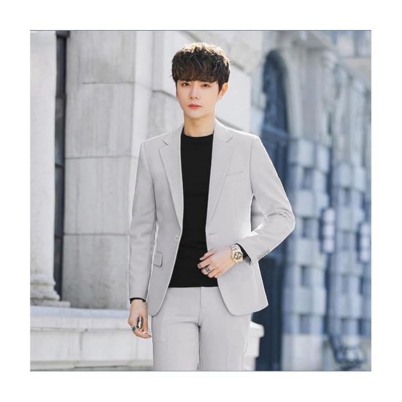 [NOLCCTN] suit men's pant suit slim top and bottom 2 piece set set up slacks tailored jacket formal business long sleeve long pants Plain color simple