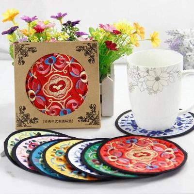 4 Pieces Embroidered Cloth Dining Table Chinese Style Protective Pad Coaster Coffee Coaster Placemat Home Color Random