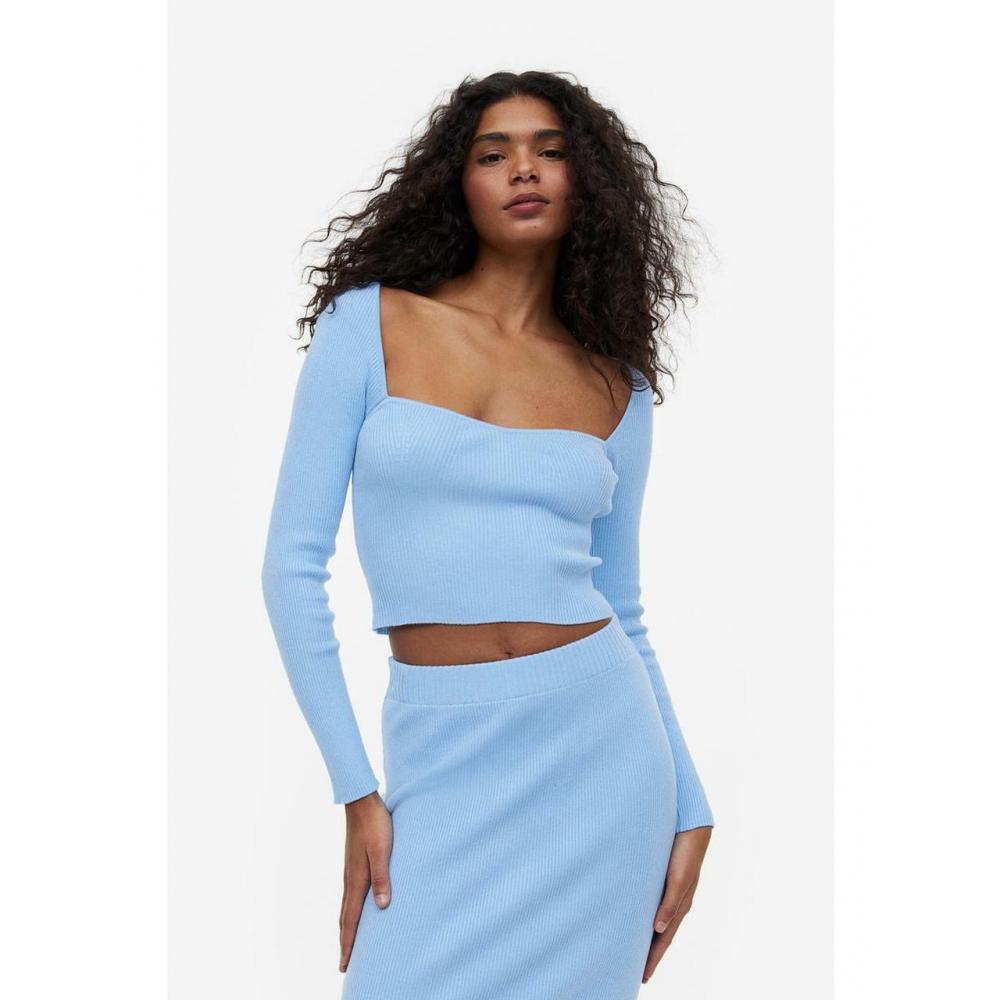 

H&M Bustier Look Rib Knit Top Light Blue 1183678001