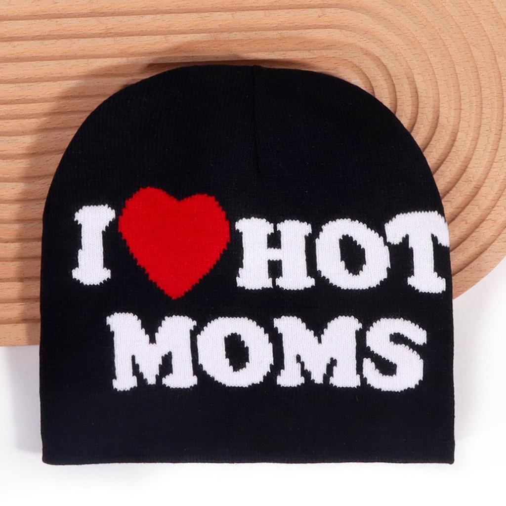 Hot I Moms Letter Pattern Knit Hat For Winter Outdoor Warm Cap Gift Fashion