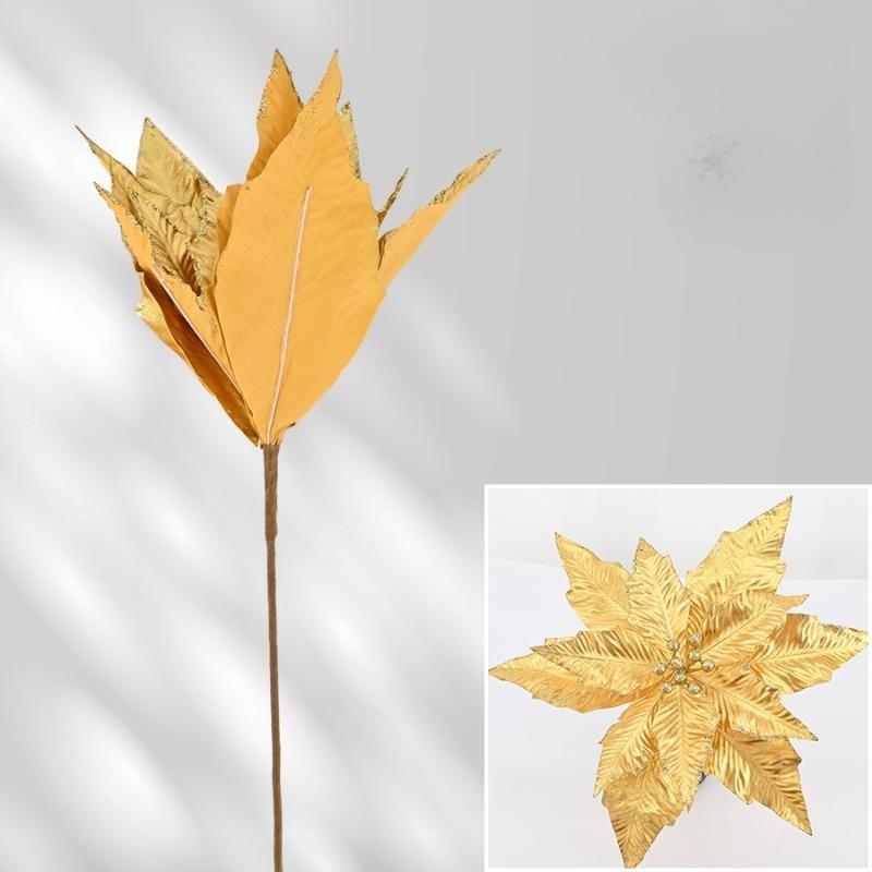 12 petals Christmas flower simulation Christmas flower window home decoration gold powder maple leaf Christmas props