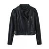 Womens Faux Leather Moto Jacket Round Neck Diagonal Zip Slim Fit Streetwear Outerwear White Black S M L XL
