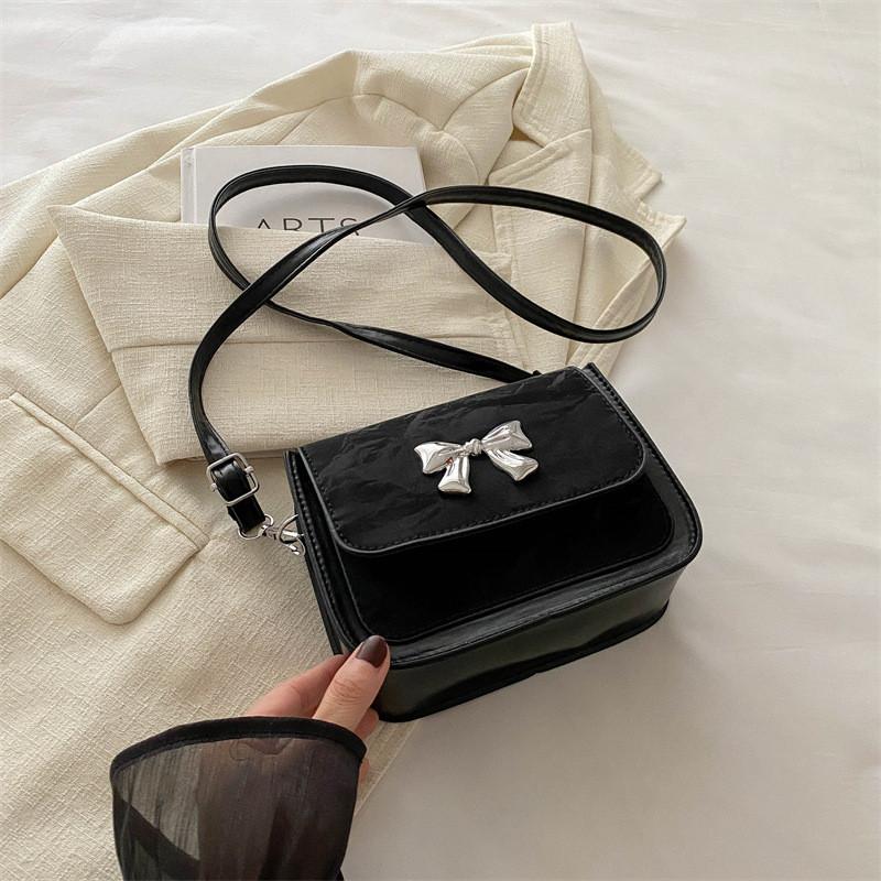 Stylish Small Bowknot Handbag Elegant Chic Square Bag In Black White Silver Colors For Everyday Use