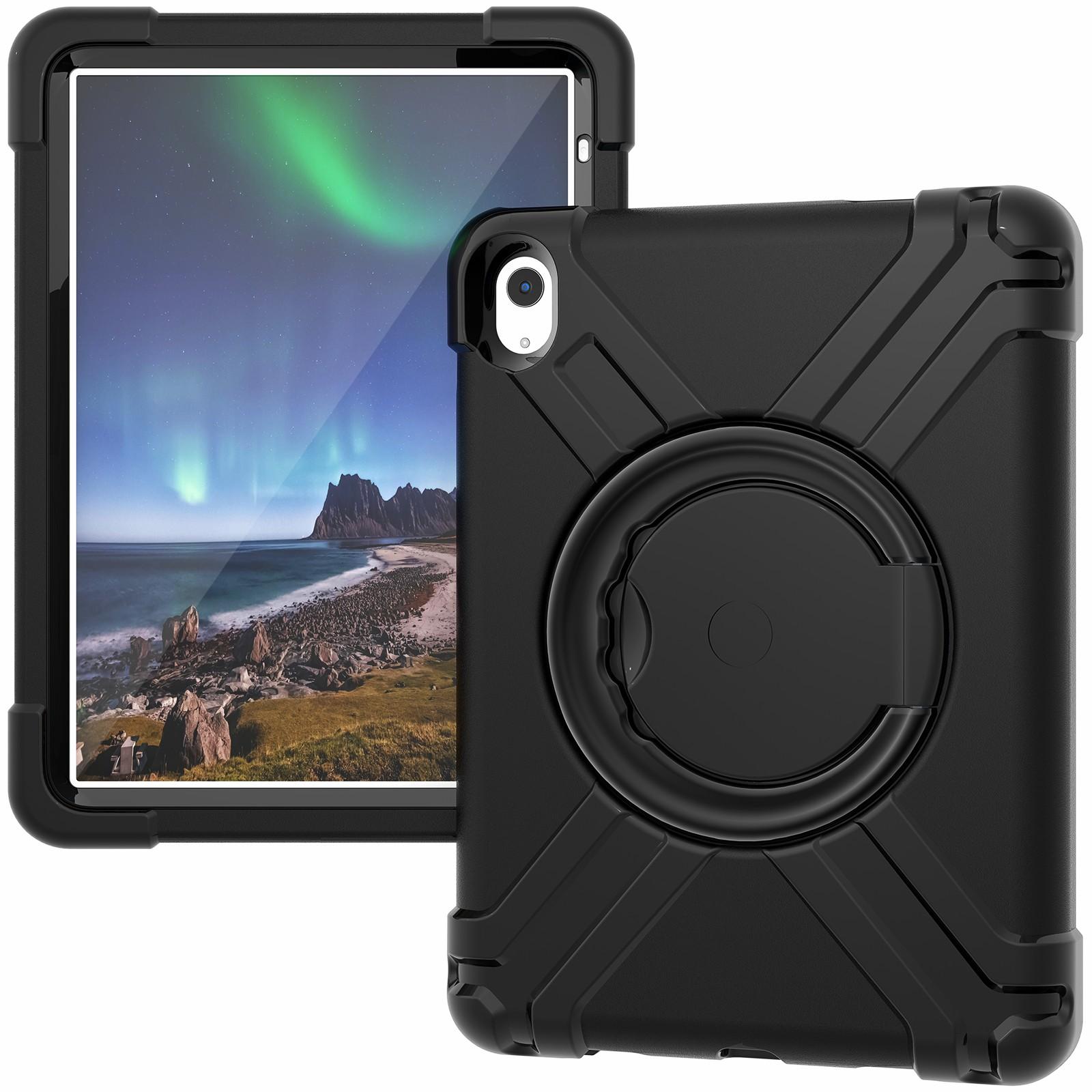 

For iPad (2025)/10.9 (2022) 360-Degree Rotation Kickstand Tablet Cover Military Anti-Drop Protection PC+TPU Case All Black