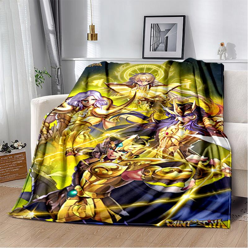 3D Retro Saint Seiya Anime Cartoon Blanket,Soft Throw Blanket for Home Bedroom Bed Sofa Picnic Travel Office Cover Blanket Kids
