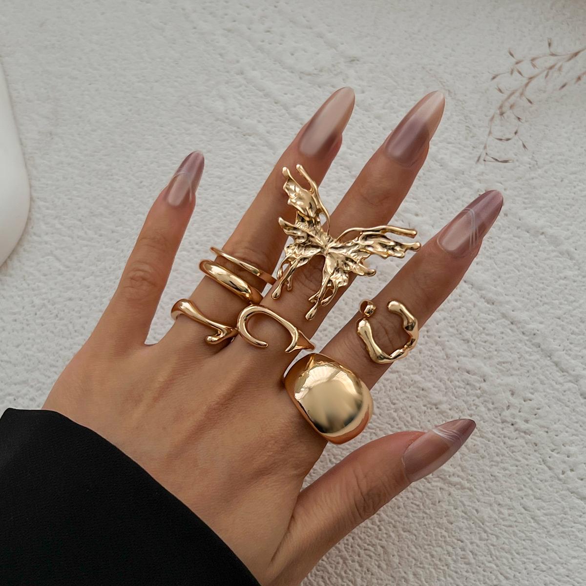 

Ingemark 7Pcs/Set Vintage Metal Butterfly Open Rings Women Creative Geometric Water Drop Adjustable Rings Couple Daily Jewelry