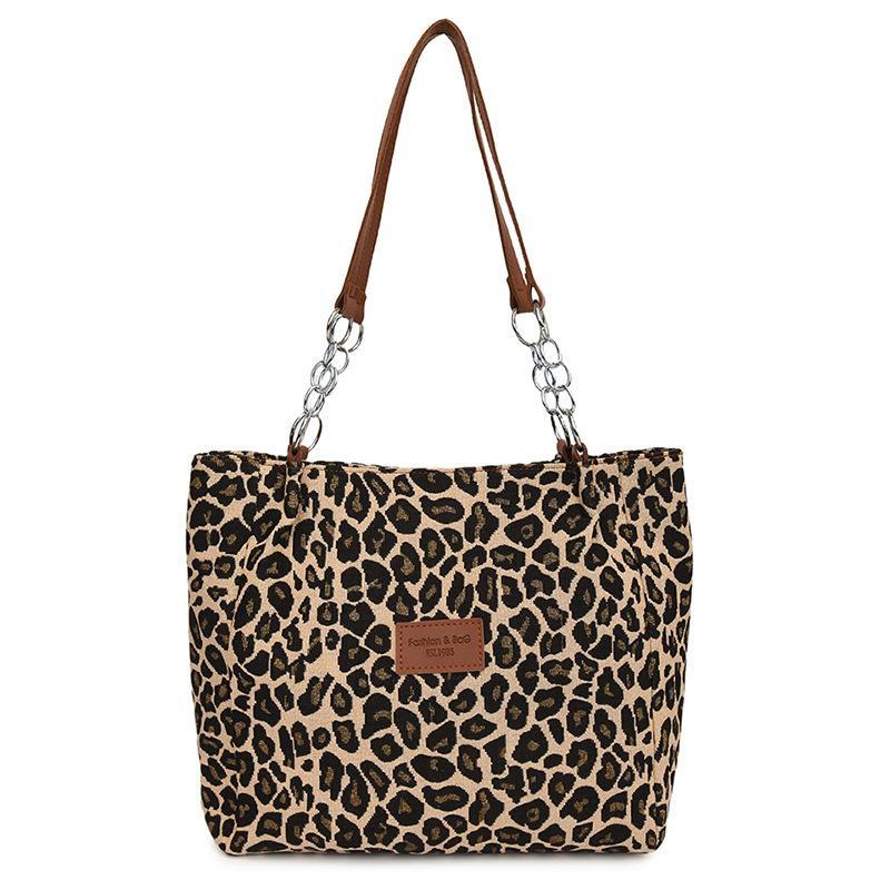 

Повседневная модная холщовая женская сумка 2024 года, новая корейская версия, ручная сумка большой вместимости с леопардовым принтом, сумка через плечо коричневый