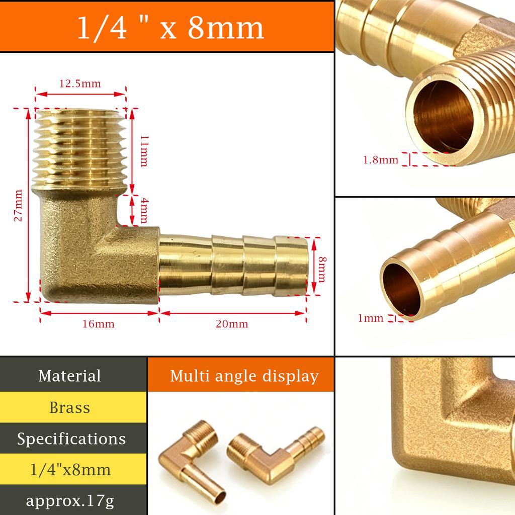 1 Stück Messing-Winkelverbinder 6-19mm Schlauchtülle auf 1/8-1/2' Pagodenfitting Korrosionsbeständig für Kraftstoff-Luft-Wasser-Transferrohr