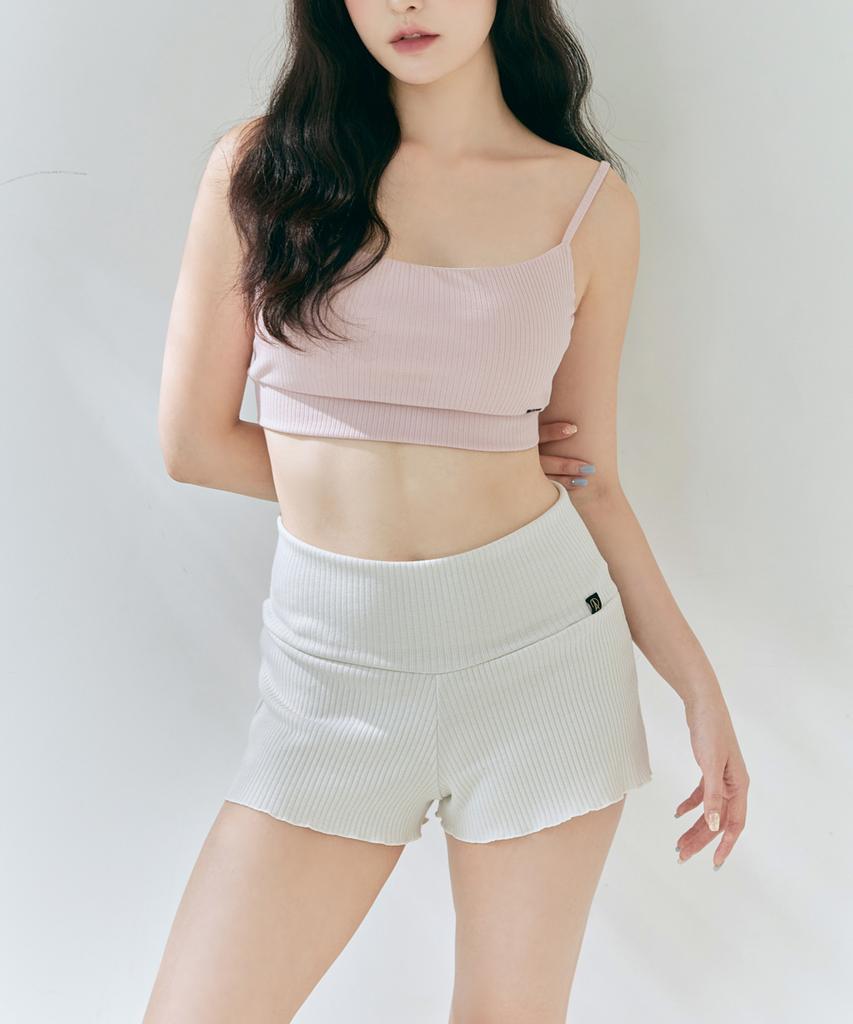 Foriz [Daisy Warm-Up Pants_Stone Ivory] Multi-Strap Ribbed Cover-Up Shorts