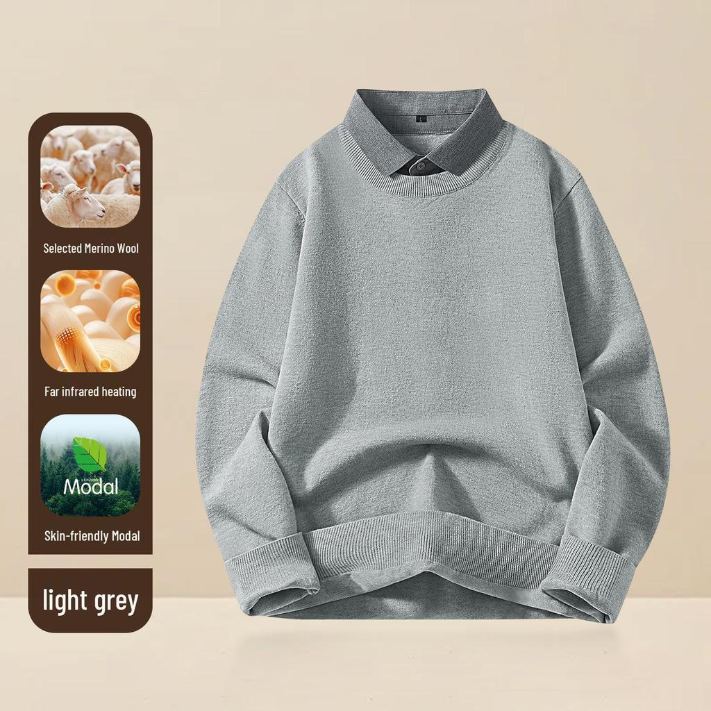Men's Wool Modal Faux Two-Piece Lapel Sweater: New Autumn/Winter Warm Knit Base Layer Top