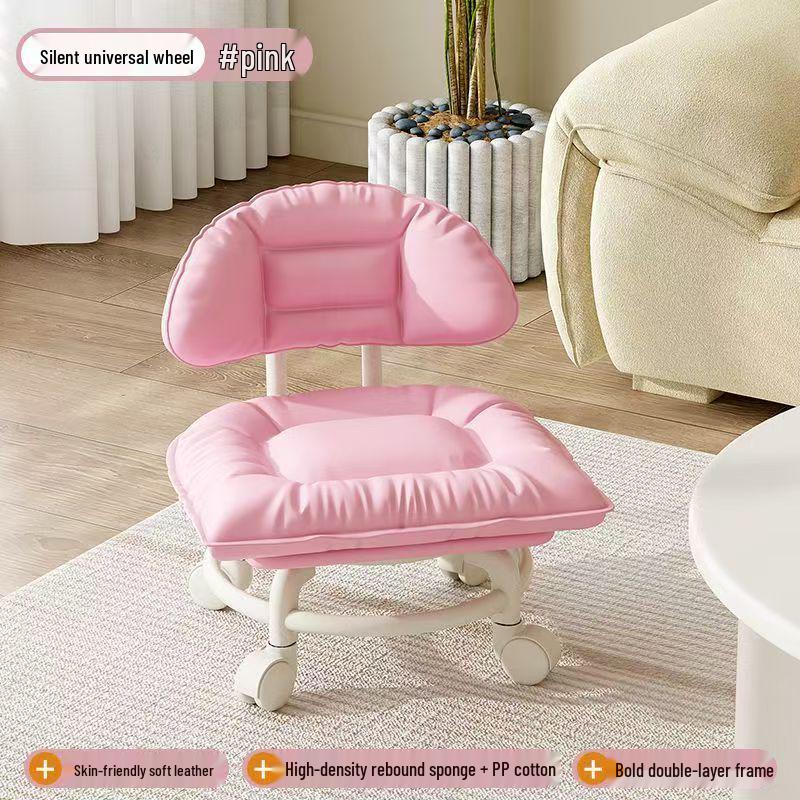 Soft Upholstered Baby Walking Stool with Silent Universal Wheels