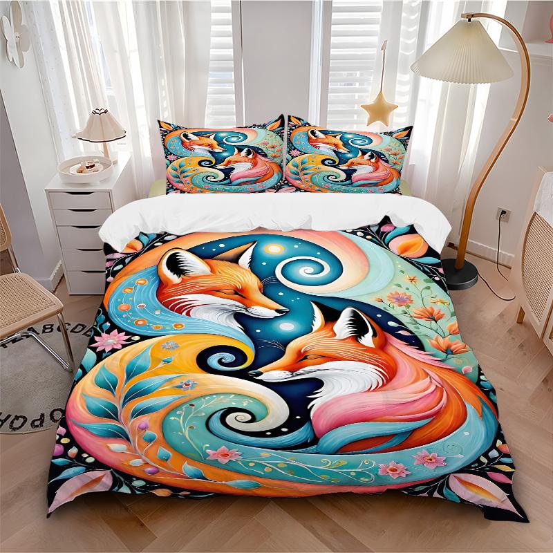 

3pcs bedding set Foxes, Floral Includes 1 Comforter + 2 Pillowcases, Without Pillow Inserts, Soft Comfortable,Bedding Set,a0909032 135x200cm