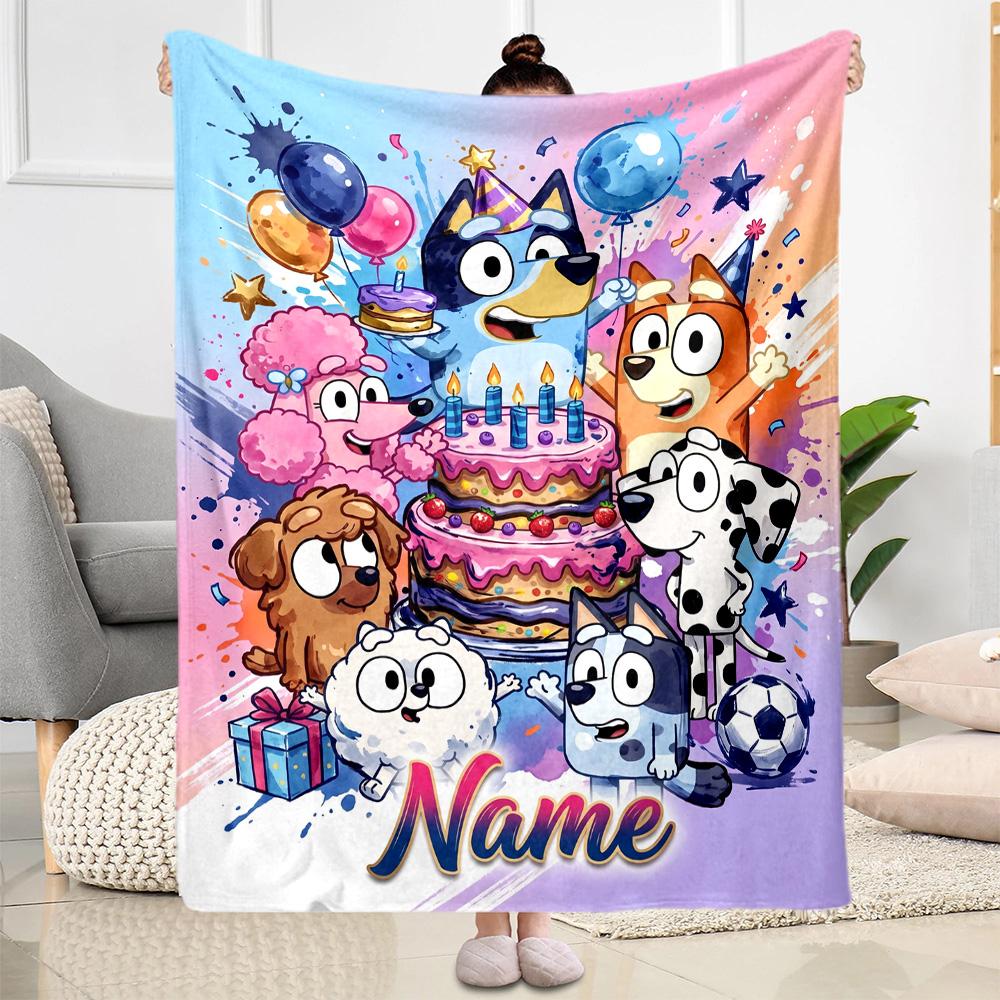 Bluey's Adventure World Customize Your Name Blanket Throw Personalized Blanket Warmthful Decor for Bed Living Room Bedding Chair Four Seasons Universa