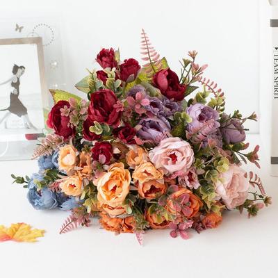 Imitation Peony No Water Need Faux Silk Flower Pastoral DIY  Pretty Multi Heads Faux Silk Flower