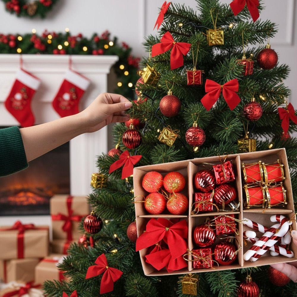 24Pcs/set Glitter Christmas Ball Ornament Set Colorful Christmas Hanging Ornaments  New Year Party