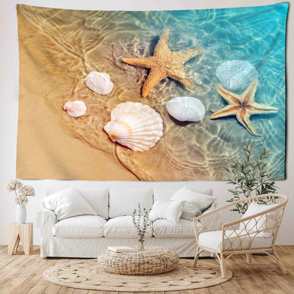 

Sea Star Shell Landscape Tapestry Wall Hanging Bohemian Minimalist Hippie Tapiz Art Ins Style Living Room Bedroom Home Decor 74x94cm(29x37in)