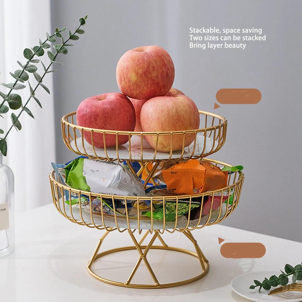 Metal Fruit Bowl Metal Fruit Bowl Stand Round Fruit Basket Large Capacity Hollow Metal Bowl Stand for Dessert Snacks Bread