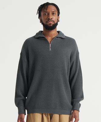 TENER Ss Hachi Half-Zip Knit Khaki