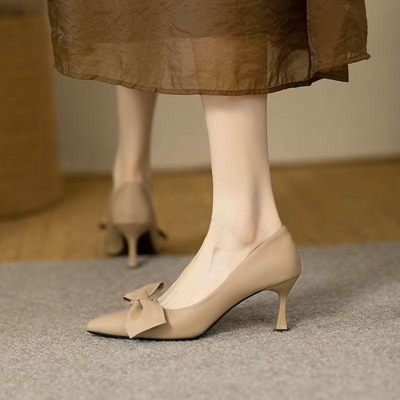 Ladies Summer Footwear with Medium Heels Shoes for Women 2024 Pointed Toe Moccasins Bow Black Stilito on Offer Young Y2k E Shoe