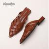 Fashion Female Pointed Toe Low Heel Slippers Summer 2025 Fashion Weave Slides Mules Size 35 43 Women's Sandals Outwear Zapatos De Mujer