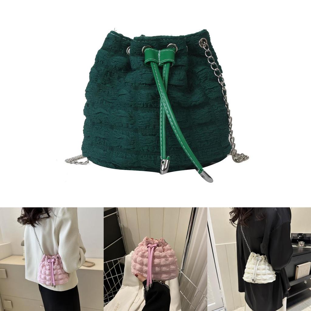 Chic Canvas Bucket Bag For Women Trendy Summer Shoulder Bag With Chain Strap