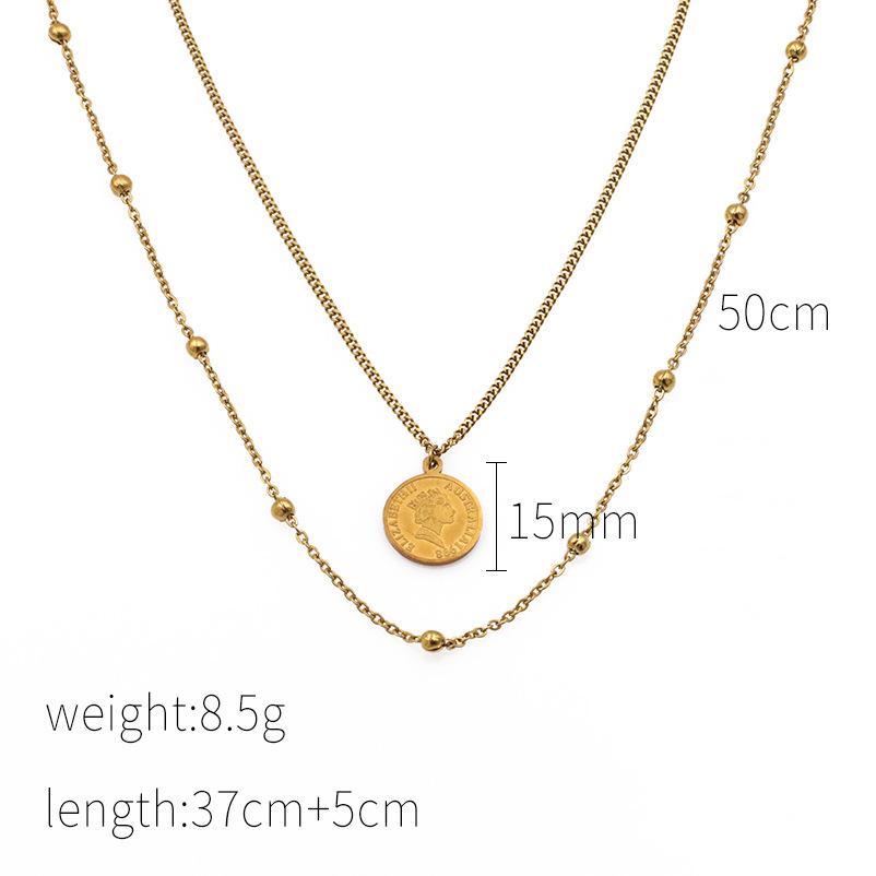 

French Popular Necklace Fashion Simple Queen Portrait Double Necklace Round Bead Collarbone Chain Tide Accessories