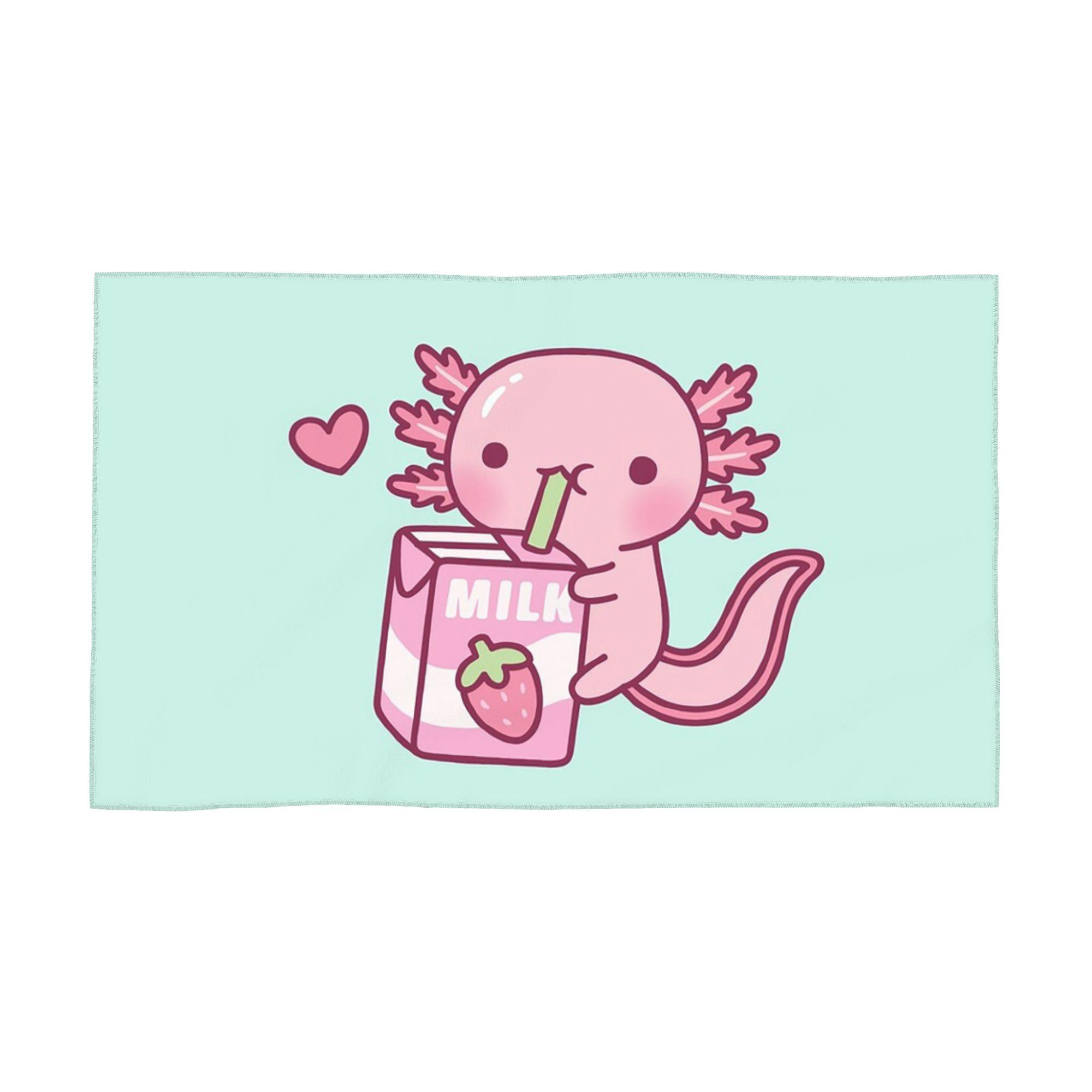 

Cute Axolotl Loves Strawberry Milk Doodle Soft Face Towel Quick Dry Pool Bath Cotton Towels Absorbent Quick W40*H60(CM)