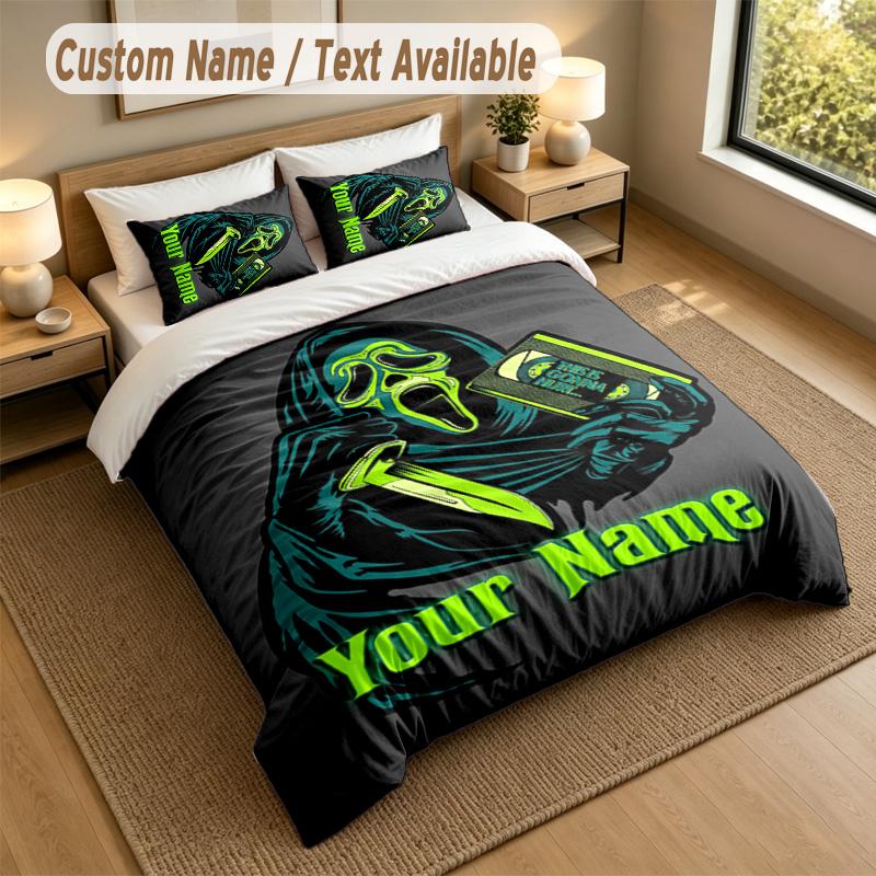 3Pcs Bedding Set Custom Name Text, 1 Sheet 2 Pillowcases Home Bed DecorScream Ghostface