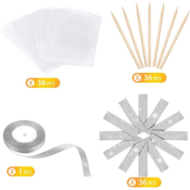 2025 Trend Candy Caramel Sticks And Bags- 36 Pack 36 Bags, 36 Sticks, 1 Glitter Ribbon Making Kit