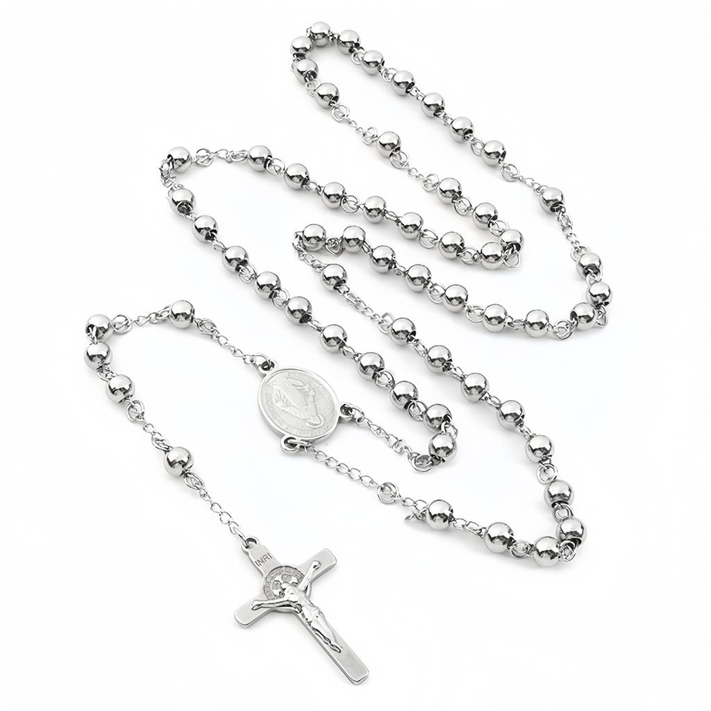 1pcs High Sense of Gold Fashion Stainless Steel Sweater Cross Beads Necklace Retro Pendant Light Luxury Niche Accessories