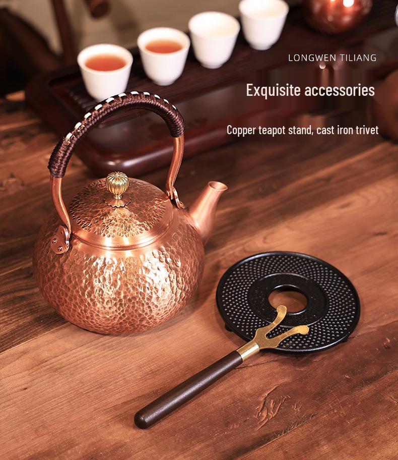Handmade Pure Copper Tea Kettle: Open Flame Boiling and Steeping Set