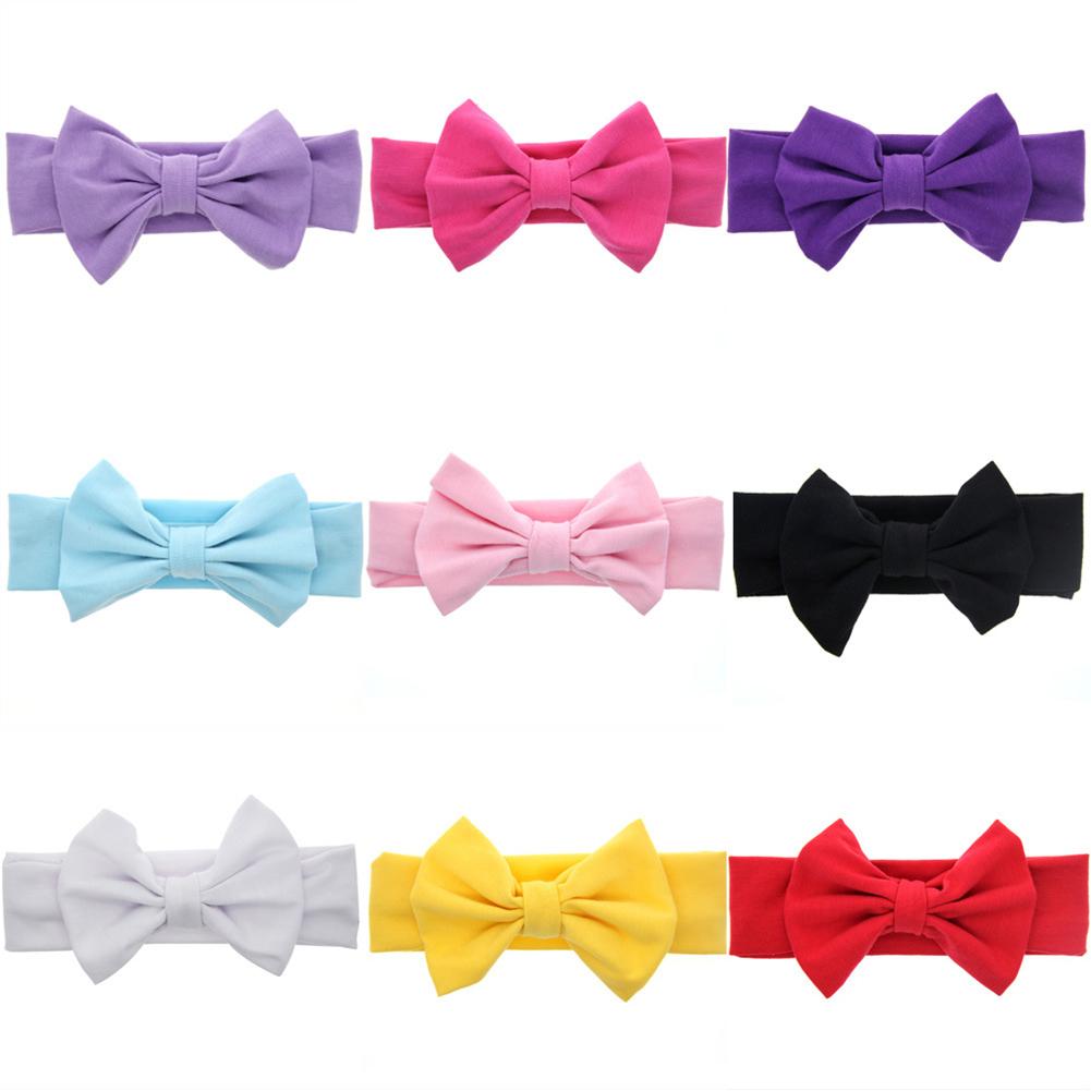 Kids Girls Xmas Gift Christmas Pure Color Bow Bowknot Soft Elastic Headband Hair Hoops