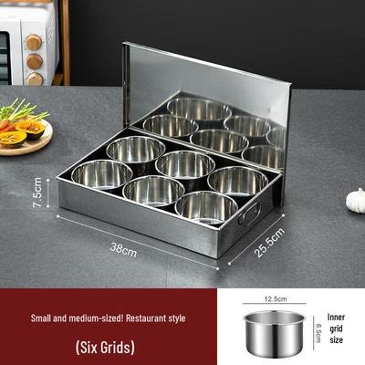 Commercial Stainless Steel 6-Compartment Seasoning Box with Handle