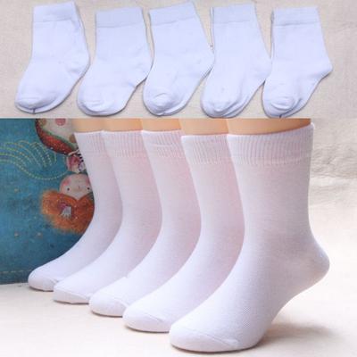 5 Paar weiße Kindersocken für Babys, Jungen und Mädchen, solide, atmungsaktive Baumwoll-Sportsocken