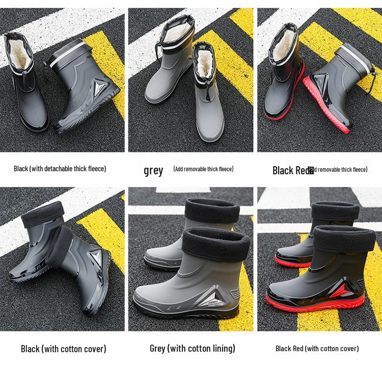 Men's Waterproof Non-Slip Rubber Work Boots - Outdoor & Kitchen, Rain & Cold Protection, Plus Velvet, Durable