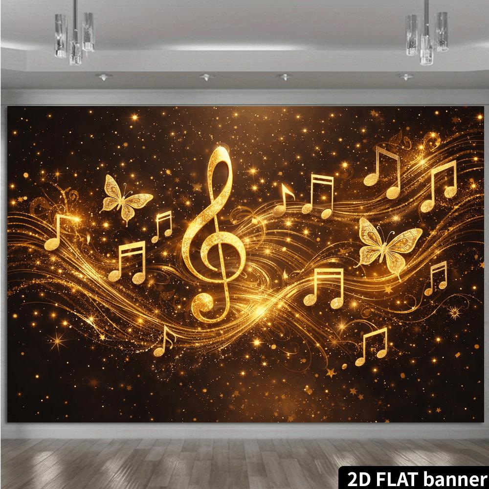 2D Plane Golden Music Note Butterfly Background Cloth - Black and Gold Minimalist Stylezyc