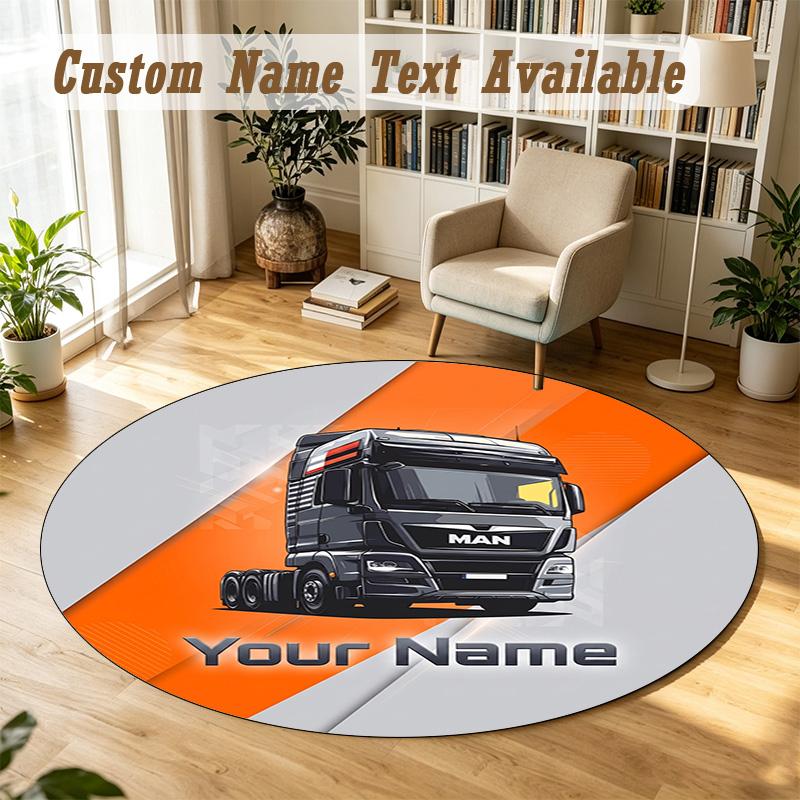 Round Rug Custom NameMAN Truck Pattern Non Slip Carpet Home Floor Decor