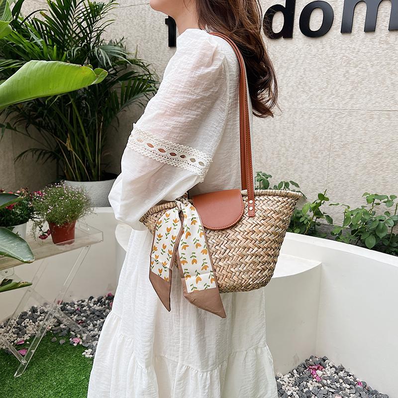 Ribbon Design Small Straw Crossbody Bags for Women 2024 Fashion Summer Shoulder Bags Lady Travel Handbags Female Weave Beach Bag