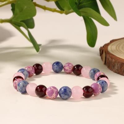 Regalos Festivos Granate Cuarzo Rosa Sodalita Piedra Morada Agrietada Pulsera de Cuentas Joyería Natural de Moda Para Hombres Mujeres Uso Diario Regalo