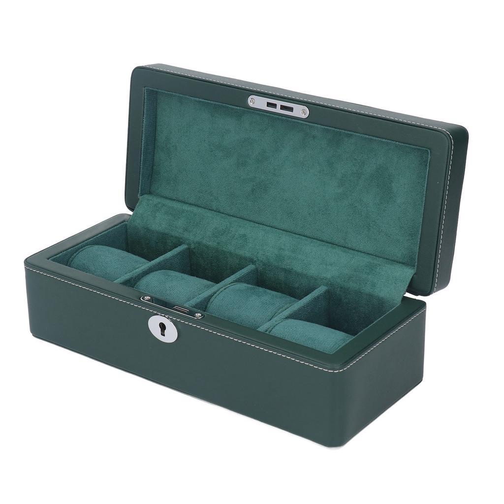4-Schlitz Uhrenbox Organizer mit Schlüssel Mikrofaserleder Grün Exquisite Uhrenaufbewahrungsbox