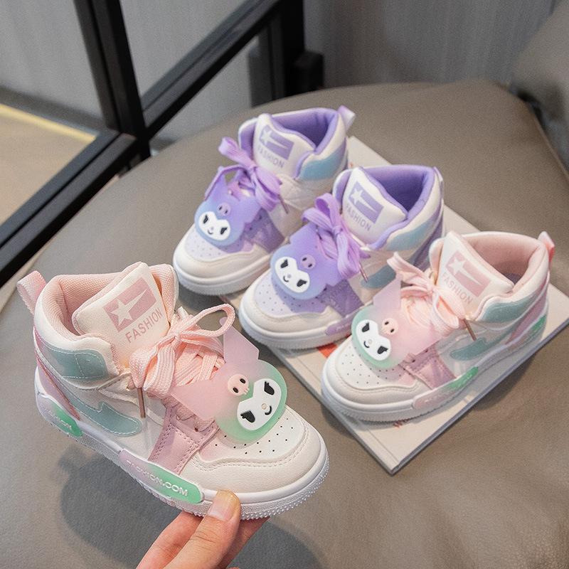 Children's sports shoes 2025 autumn new boys casual shoes high top girls board shoes trend soft sole baby shoes