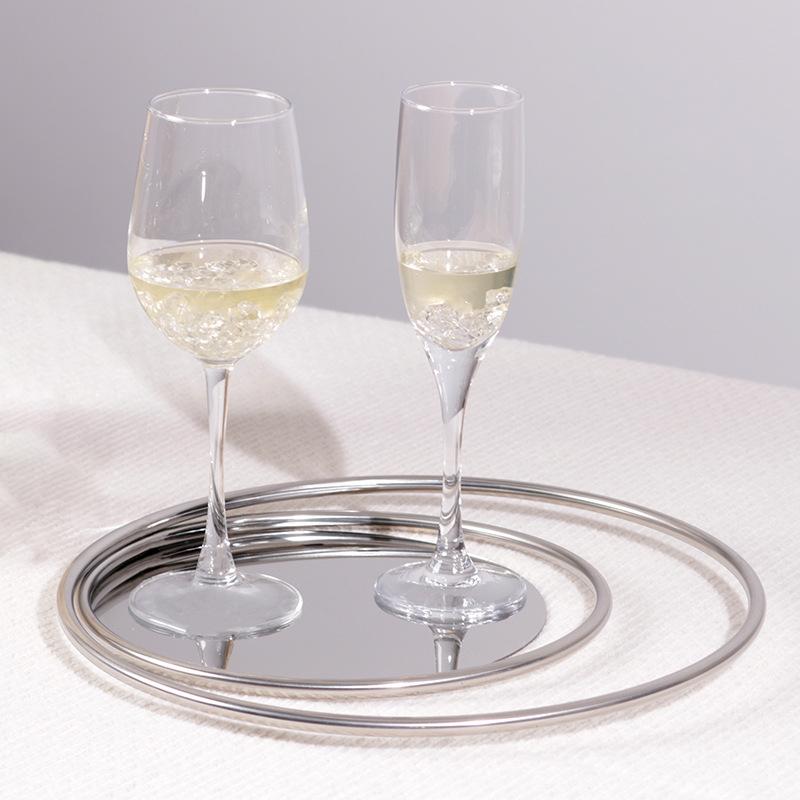 Minimalist Modern Silver Metal Mirror Geometric Tray Ornaments Model Room Interior Soft Decoration Living Room Cloud Ring Decorative Tray