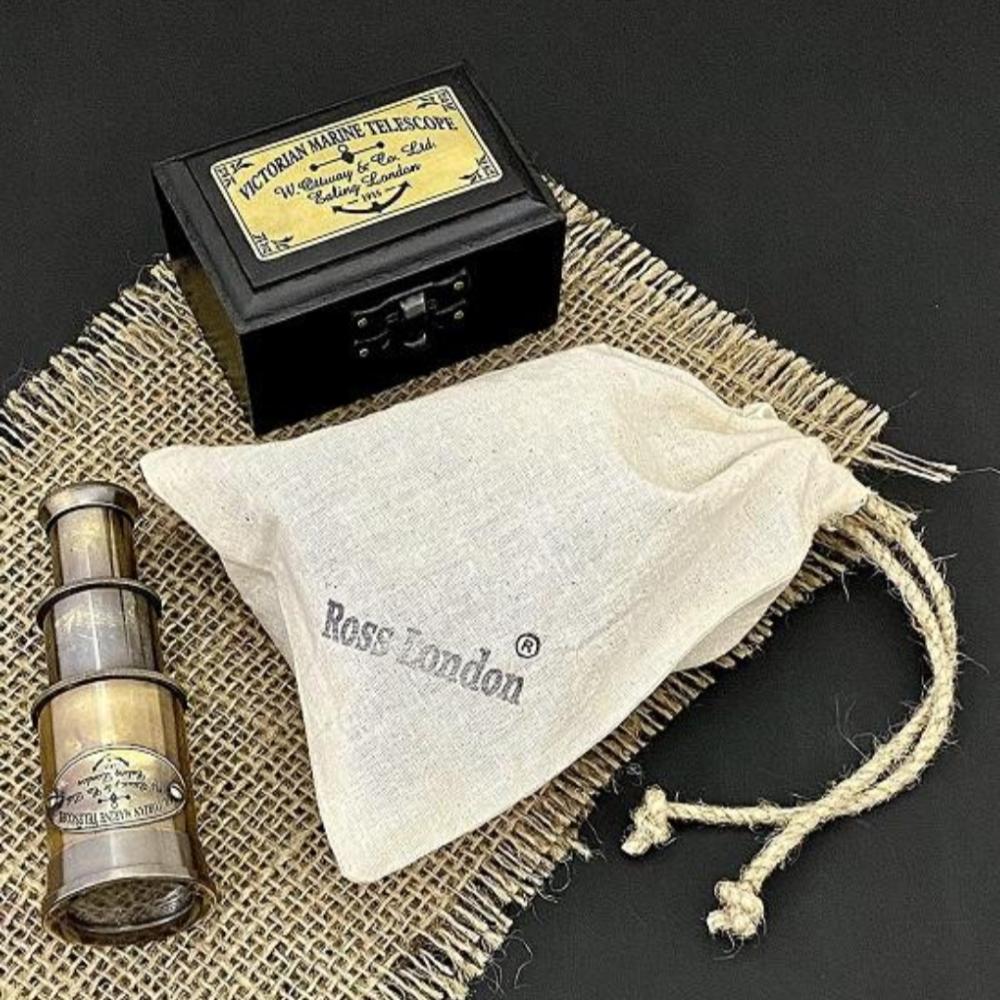 Brass Pocket Telescope - 15 Cm Antique Style Nautical Telescope with Wooden Box - Mini Victorian Hunter Steampunk Gift