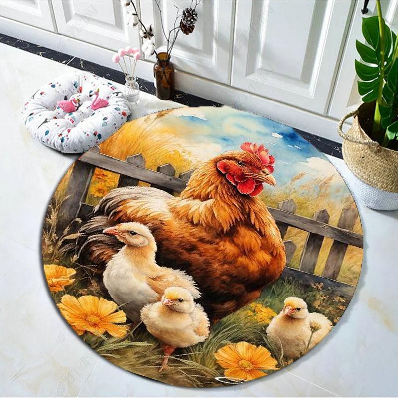 Farmhouse Rooster Round Rug Soft Thickened Kitchen Floor Mat Waterproof Non-slip Oil-proof Floor Mat Runner Rug