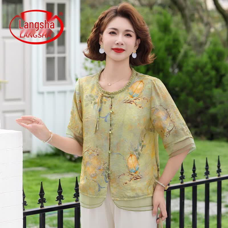 

LangSha Women s Floral Chiffon Summer Cardigan Blouse 4XL