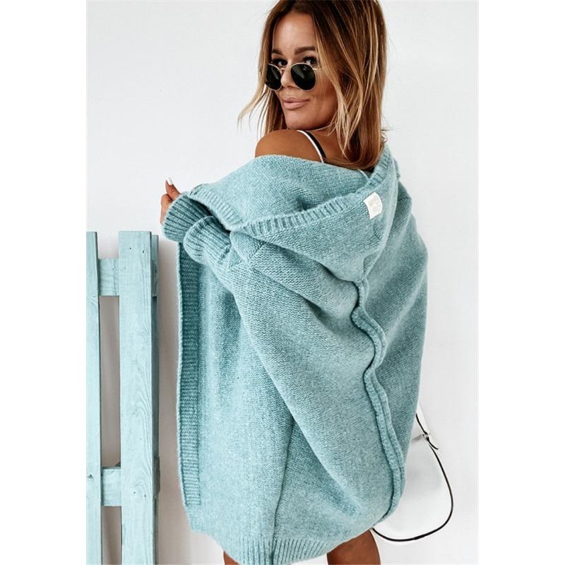 Hooded Knit Temperament Commuter Bat Shape Soft Loose Back Splicing Sweater