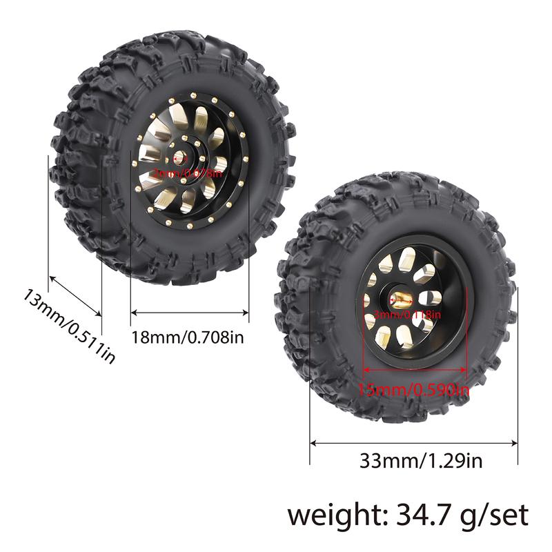 1/30 RC Crawler Black 0.7" Coating Brass Wheel Rim Hub with Tires Offset  for AXIAL SCX30 Jeep Wrangler JLU Ford Bronco