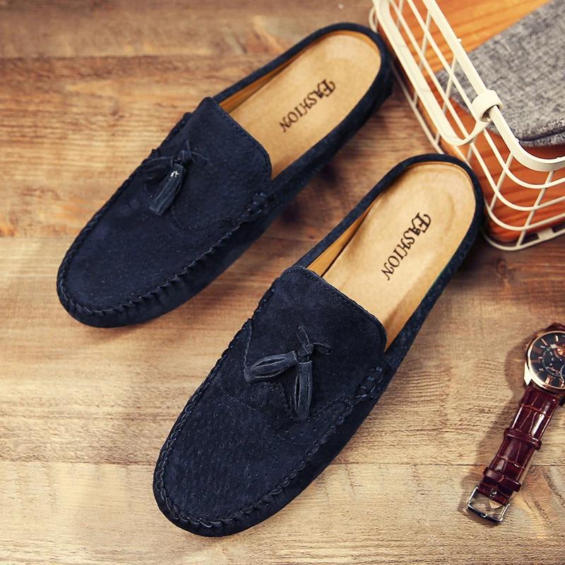 Fashion 2025 Half Slipper Men Loafers Luxury Suede Shoes Men Slippers Italian Fashion Lazy Boat Shoes Men Slip on Moccasins Muller Shoes